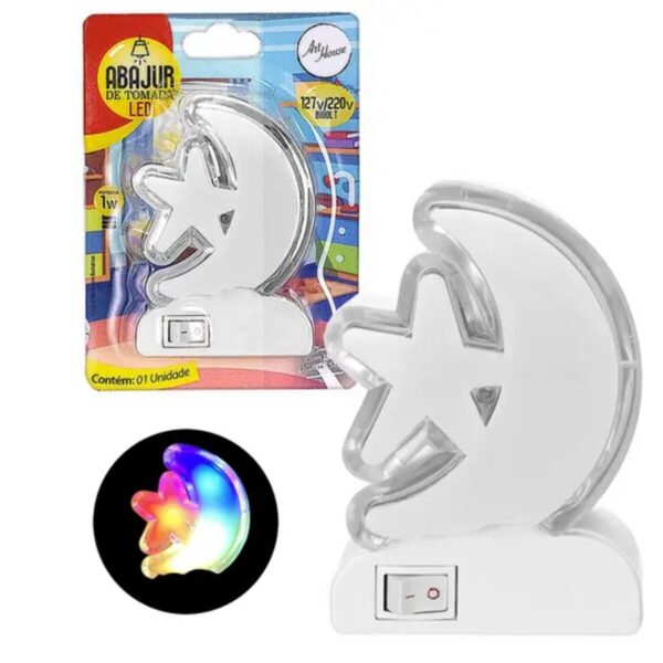 Mini Abajur de Tomada LED Lua e Estrela Art House