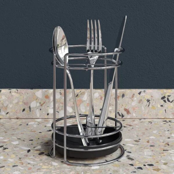 Porta-Talher Redondo Cromado com Base em Plástico