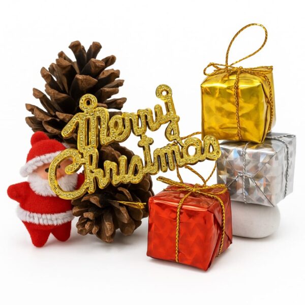 Kit Mini Enfeites de Natal com Presentinhos, Pinhas, Papai Noel e Placa Merry Christmas