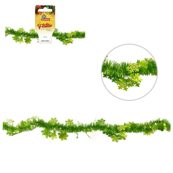 Festao Floco De Neve Verde 4Cm