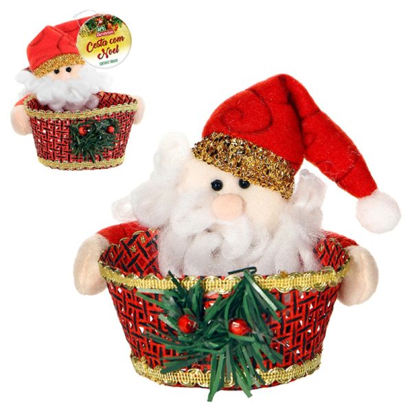 Cesta Vime Com Noel 13X13Cm