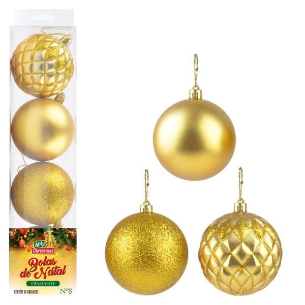 Bola Tb Diamante 8Cm 4Pcs Dour