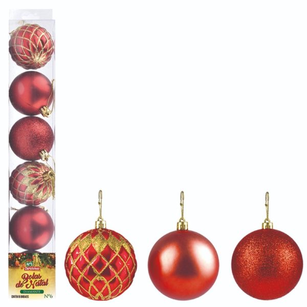 Bola Tb Diamante 6Cm 6Pcs Verm