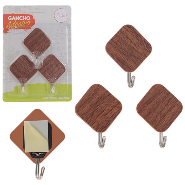 Wood Gancho Adesivo Losango 3