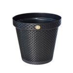 Vaso Redondo Rattan 43 cm 36 Litros Preto Com Prato - Arqplast