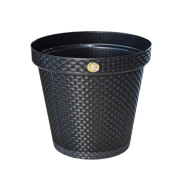 Vaso Redondo Rattan 43 cm 36 Litros Preto Com Prato - Arqplast