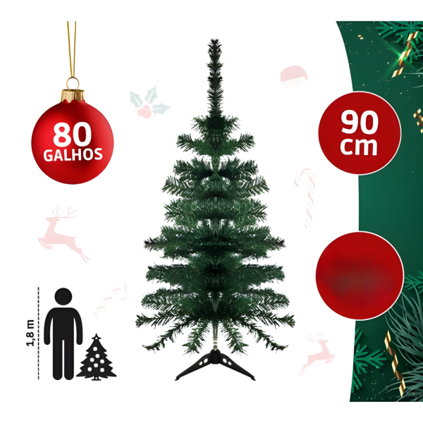 (5896) Arvore De Natal VERDE 90 Cm 80 Galhos