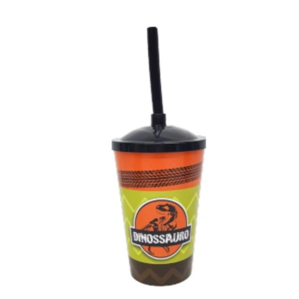 Copo Fest 400 Ml C/ Tampa E Canudo - Dinossauro