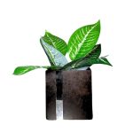 Vaso Decorativo Quadrado em MDF Preto com Tiras de Espelho - 13,5x13cm