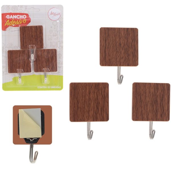 Wood Gancho Adesivo Quadrado