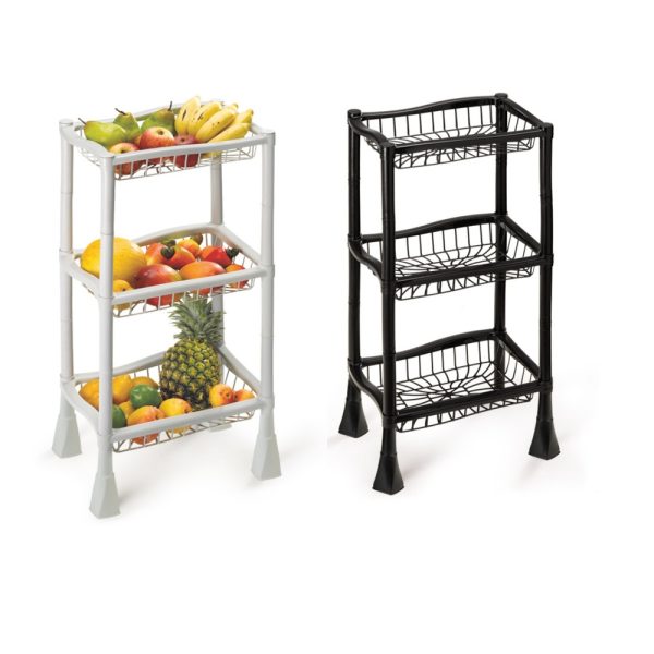 Fruteira Organizadora Retangular 3 Partes De Plastico - Branco E Preto