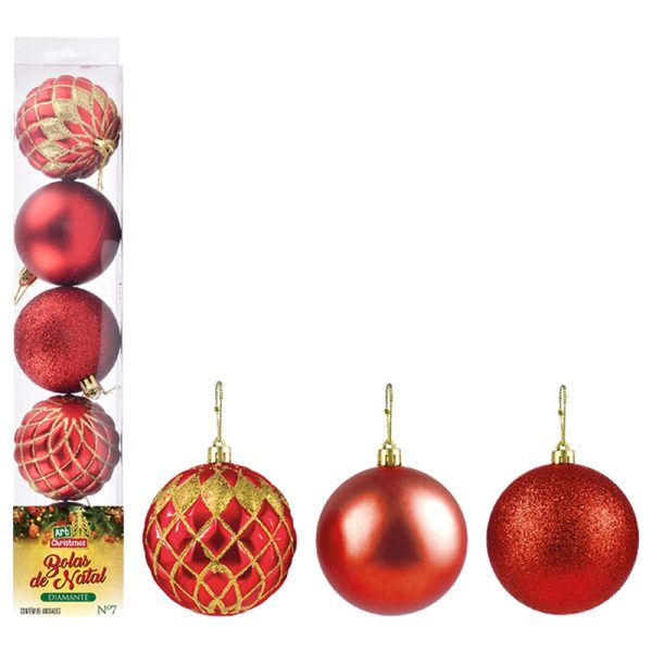 Bola Tb Diamante 7Cm 5Pcs Verm