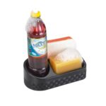 Porta Detergente, Esponja e Sabão Rattan Preto com Base - Design Moderno e Funcional