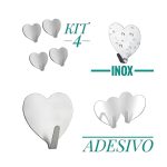 Cabide Auto Colante Inox c/4 un Coracao mg2810 7892017108526 - Imagem 2