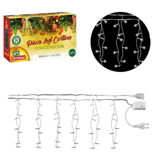 Pisca 100 Led Cortina Branco 2,5 X 0,40 M