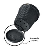 Vaso Redondo Rattan 43 cm 36 Litros Preto Com Prato - Arqplast - Imagem 3