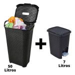 Cesto Para Roupas 50 Litros + Lixeira 7 Litros Com Pedal