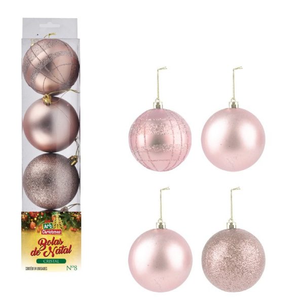 Bola Tb Cristal 8Cm 4Pcs Rose