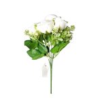 Buquê de Rosas Brancas Artificiais com 5 Flores e Folhagens Realistas - 30 cm