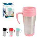 Caneca Térmica de Aço Inox 400 ml com Alça Anatômica e Tampa Rosqueável