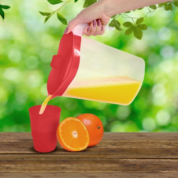 Jarra Oval Transparente com Tampa Branca e Vermelha 1,8L - Keita