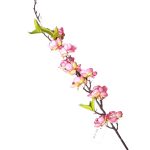 Galho Flor de Cerejeira 60cm - 11 Flores, Folhagem, Rosa Claro e Rosa