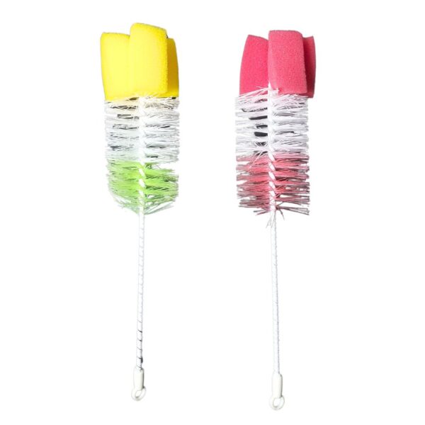 Escova de Limpeza para Mamadeira e Bico com Esponja – Vermelho e Amarelo