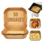 Kit com 50 Formas de Papel Descartável Quadradas 20cm para Air Fryer