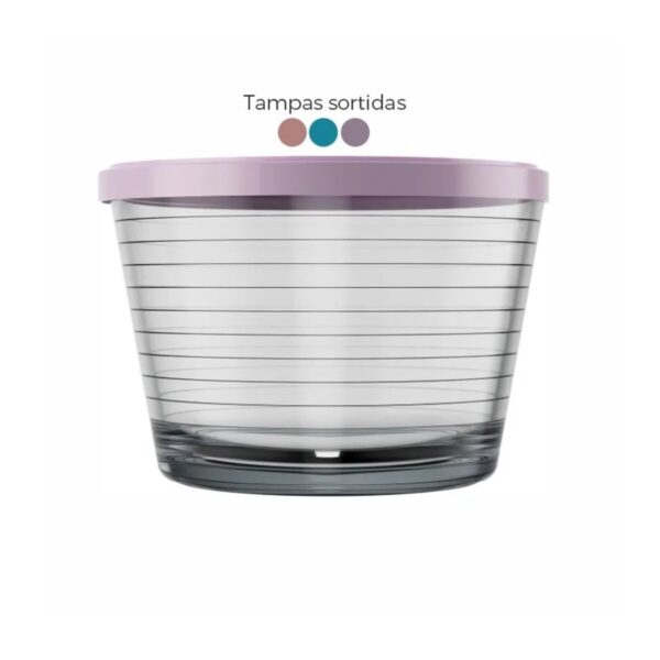 Tigela Ginga de Vidro com Tampa Plástica Colorida 350 ml