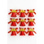 Kit com 9 Sinos Decorativos de Natal com Laço e Merry Christmas