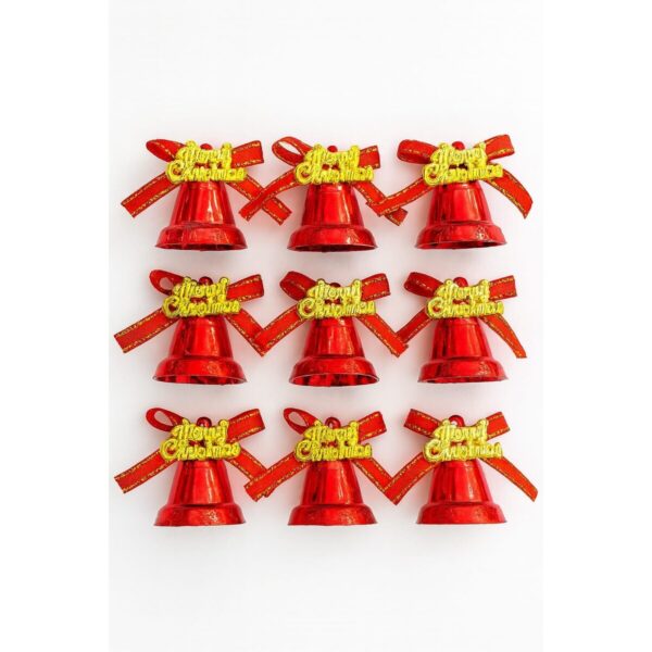 Kit com 9 Sinos Decorativos de Natal com Laço e Merry Christmas