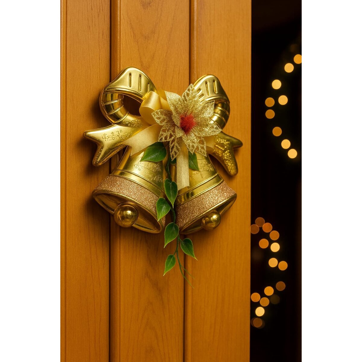 e249aa8f619b57294e1a78c314cb8fc0.jpg Sinos de Natal 27x20cm Dourados Decorativos Para Portas, Paredes e Árvores de Natal - Imagem 4