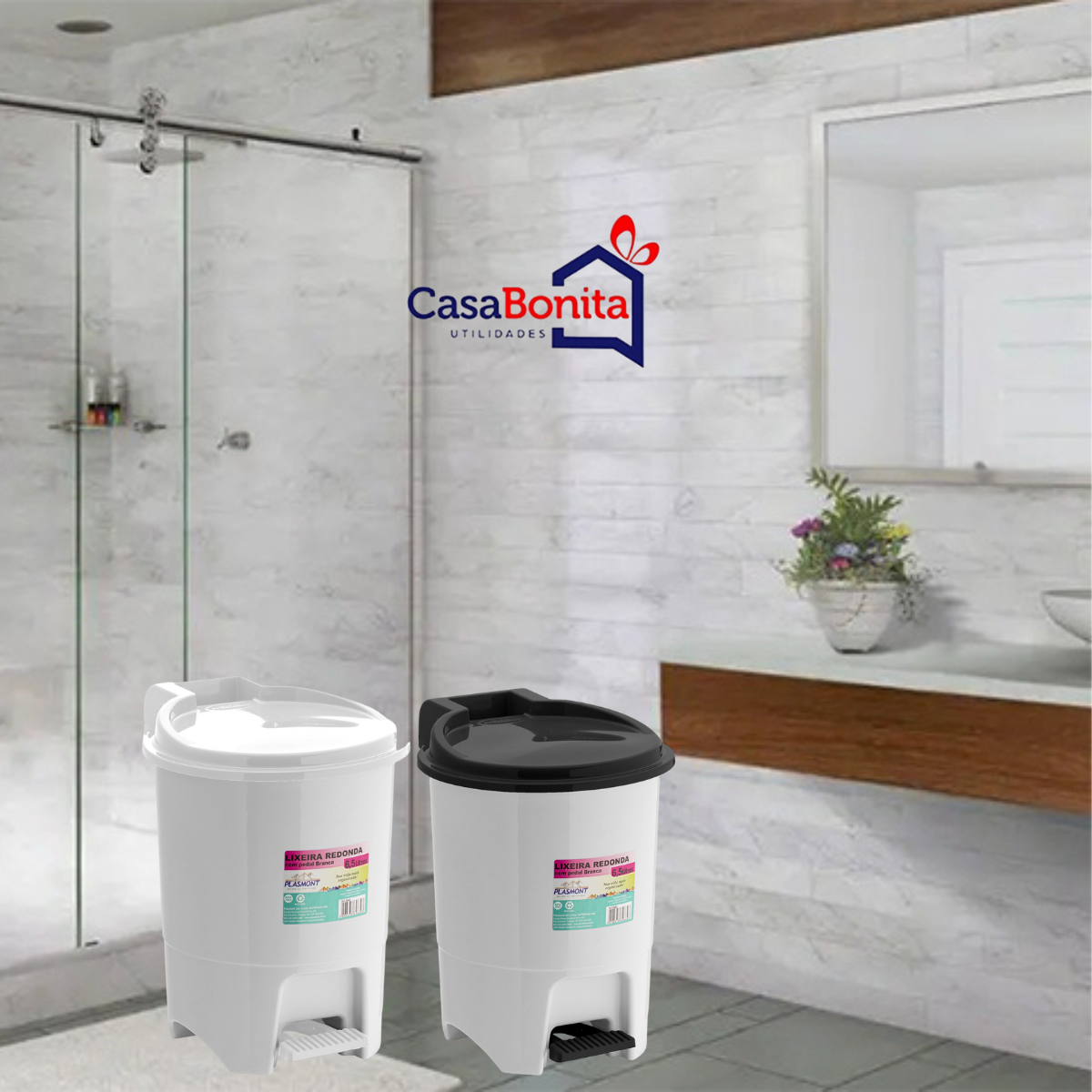 1a550065282dc5992a486c63360a1470.png Lixeira Redonda de Pedal 6,5 L - Imagem 1