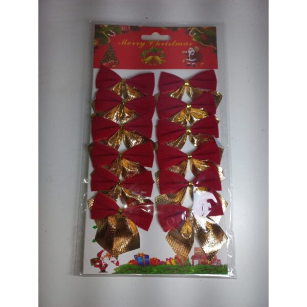 Kit 12 Laços Decorativos Natalinos 5x5x6cm – Enfeites Vermelhos com Glitter para Árvore de Natal