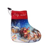  Bota de Natal Decorativa “Feliz Natal” com Estampa do Papai Noel e Renas