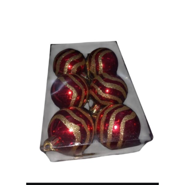 Kit com 6 Bolas de Natal Vermelhas com Glitter Dourado – 6cm