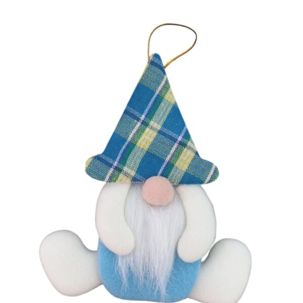 Enfeite Natalino Papai Noel Azul com Gorro Xadrez 17 cm – Decoração de Natal Elegante