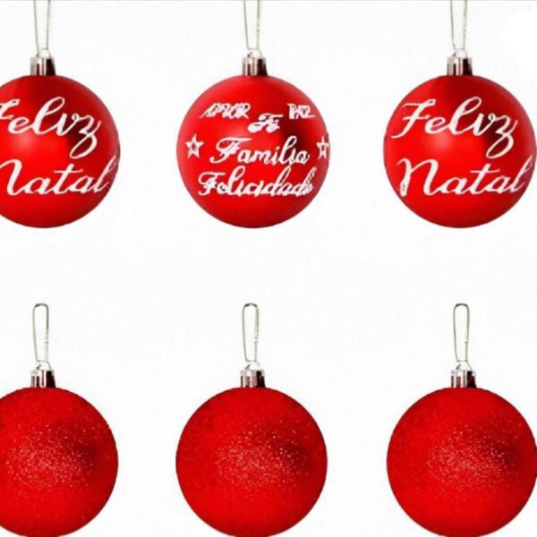 Kit de Bolas de Natal escritas 6 cm - 6 Peças na cor Vermelha