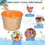 Tigela para Sorvete modelo Casquinha em formato Cestinha acompanha  Colher em formato de sorvete de casquinha - Disponív - Imagem 3