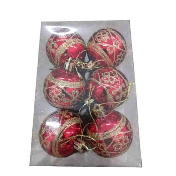 Kit de bolas vermelhas com glitter dourado 5 cm- 6 unidades