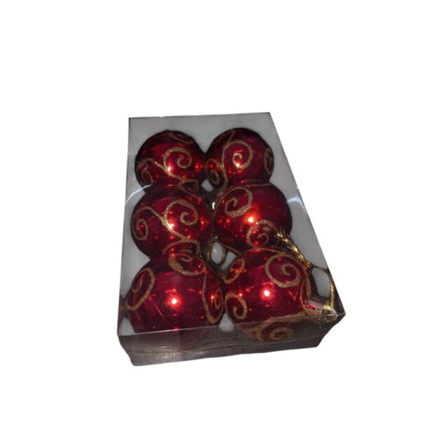Kit com 6 Bolas de Natal Vermelhas com Glitter Dourado – 5cm 
