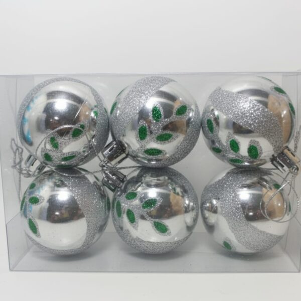 Bolas de Natal 5cm com Detalhes em Glitter– Kit com 6 Unidades