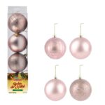 Bola  de natal Tb Cristal 8Cm 4Pcs Rose