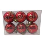 Kit com 6 Bolas de Natal Vermelhas com Glitter Dourado – 5cm 