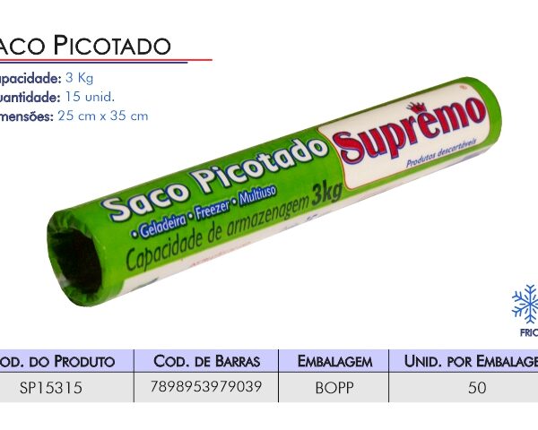 SACO PICOTADO SUPRÁTICO GELADEIRA/FREEZER/MULTIUSO 3KLS 25CMX35CM. PC-10UN